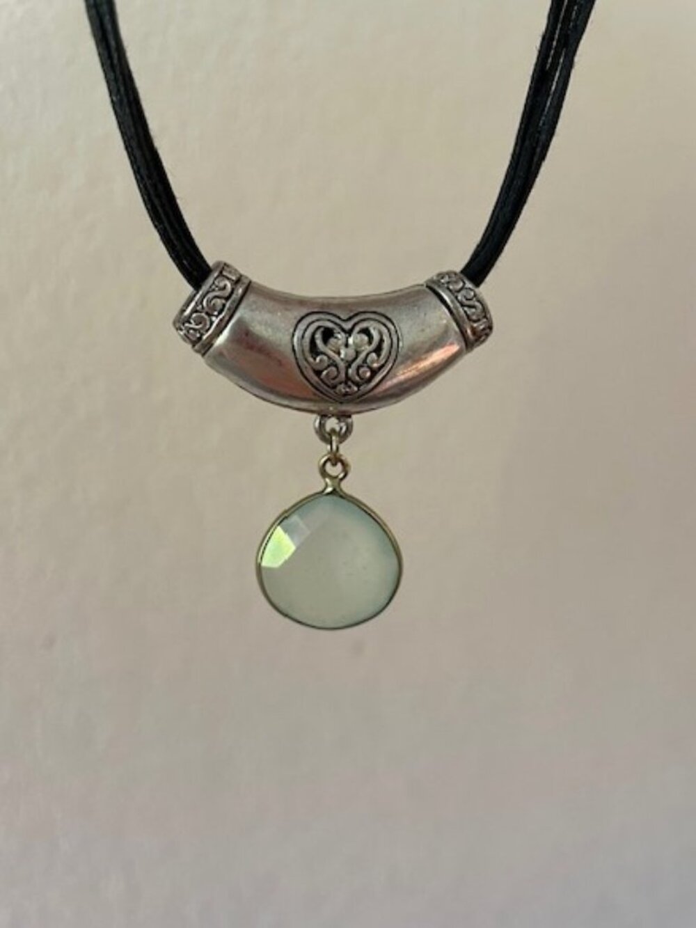 Vintage Sterling Silver Chalcedony Drop Necklace Boho Multi-Strand Cord